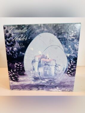 Christmas Snowmen Glass Mirror Tea Candle Holder NWOT
